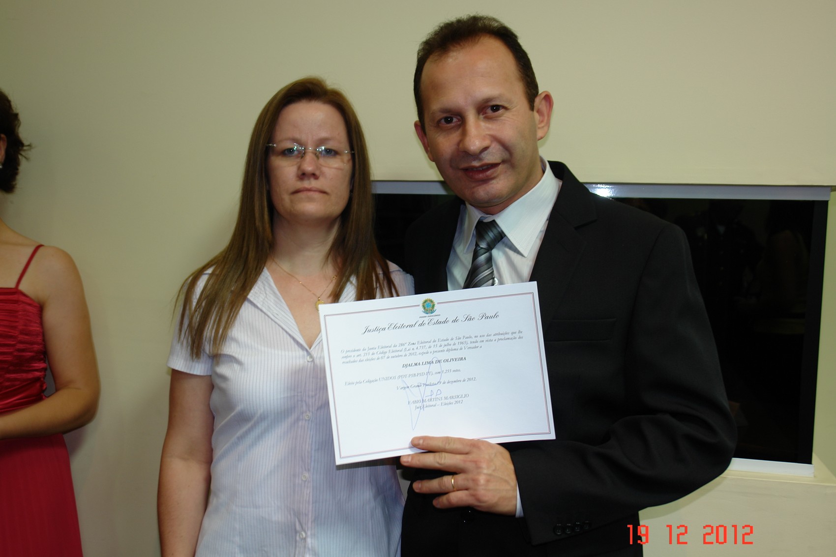 vereador eleito Djalma Lima de Oliveira e esposa